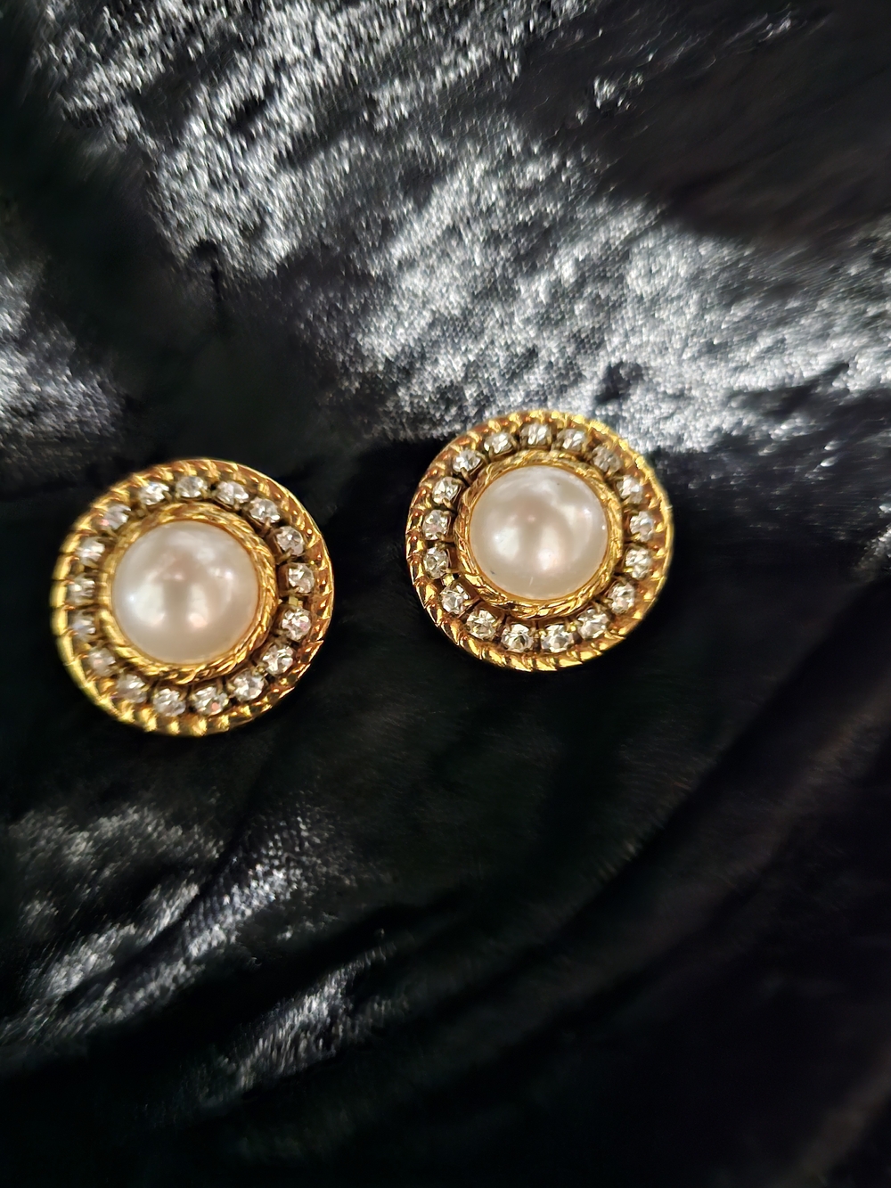 Gold-Tone Pearl & Crystal Button Earrings - Classic Ladies Jewelry